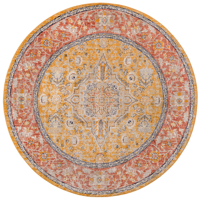 Yellow 7' x 7' Lola Round Area Rug Polypropylene With Jute Backing Traditional Pattern Easy Clean Carpet for Home Interior Design for Sale at Rug Engine