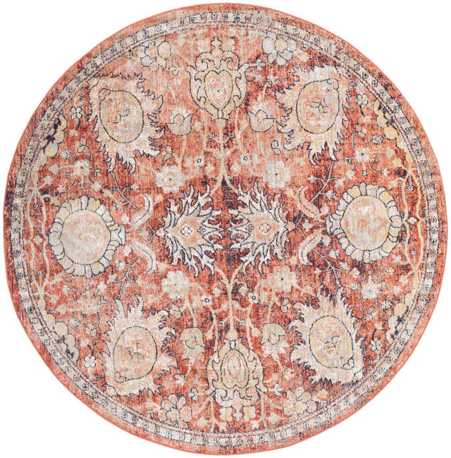 Brick Red 7' x 7' Lola Round Area Rug Polypropylene With Jute Backing Traditional Pattern Easy Clean Carpet for Home Interior Design for Sale at Rug Engine