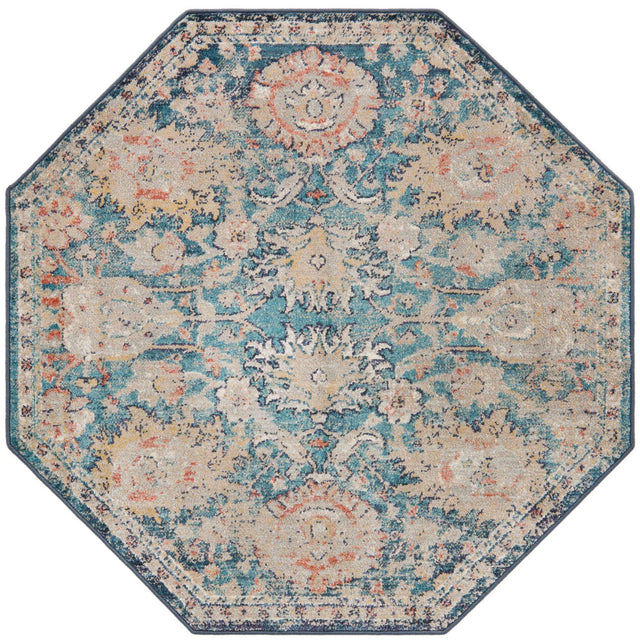 Blue 3' 11 x 3' 11 Lola Octagon Area Rug Polypropylene With Jute Backing Traditional Pattern Easy Clean Carpet for Home Interior Design for Sale at Rug Engine