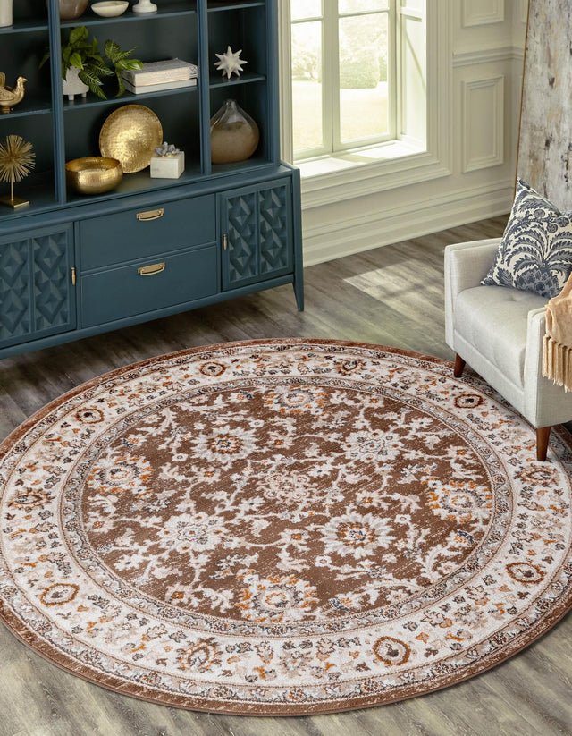 Brown 3' 1 x 3' 1 Charlotte Round Area Rug 100% Polypropylene With Jute Backing Traditional Classical Durable Carpet for Living Dining Office Rooms for Sale at Rug Engine