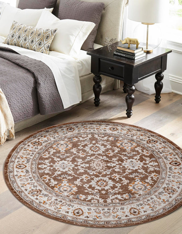 Brown 5' 3 x 5' 3 Charlotte Round Area Rug 100% Polypropylene With Jute Backing Traditional Classical Durable Carpet for Living Dining Office Rooms for Sale at Rug Engine
