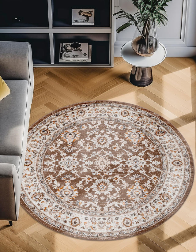 Brown 5' 3 x 5' 3 Charlotte Round Area Rug 100% Polypropylene With Jute Backing Traditional Classical Durable Carpet for Living Dining Office Rooms for Sale at Rug Engine