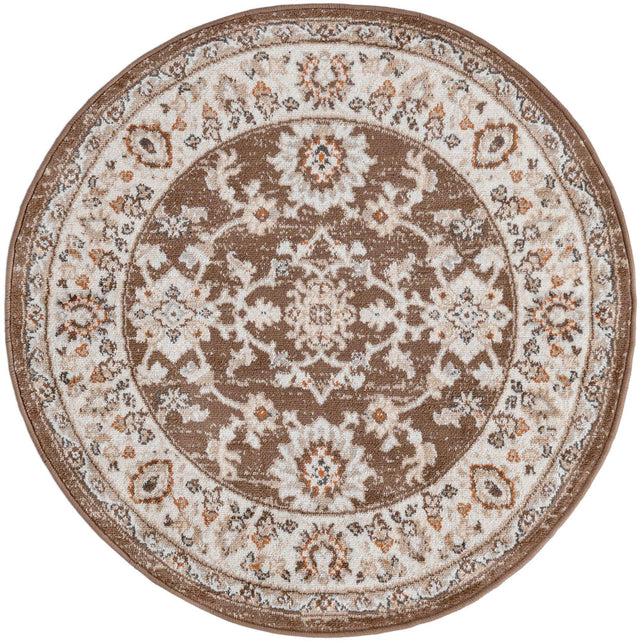 Brown 3' 1 x 3' 1 Charlotte Round Area Rug 100% Polypropylene With Jute Backing Traditional Classical Durable Carpet for Living Dining Office Rooms for Sale at Rug Engine