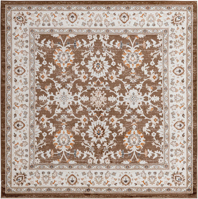 Brown 7' 10 x 7' 10 Charlotte Square Area Rug 100% Polypropylene With Jute Backing Traditional Classical Durable Carpet for Living Dining Office Rooms for Sale at Rug Engine