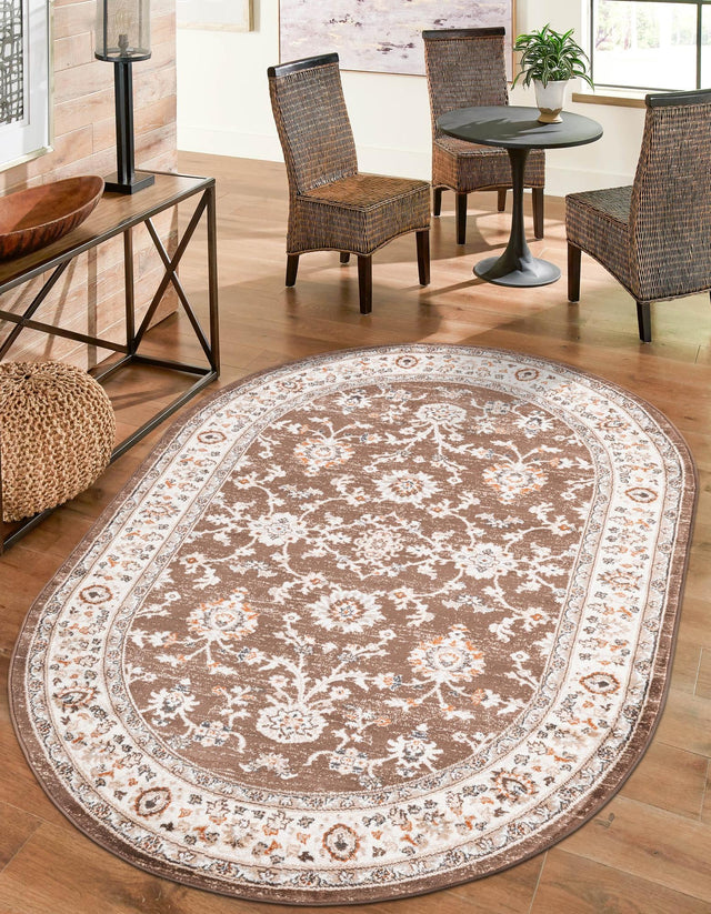 Brown 5' 3 x 8' Charlotte Oval Area Rug 100% Polypropylene With Jute Backing Traditional Classical Durable Carpet for Living Dining Office Rooms for Sale at Rug Engine