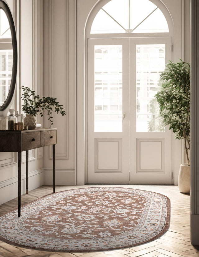 Brown 7' 10 x 10' Charlotte Oval Area Rug 100% Polypropylene With Jute Backing Traditional Classical Durable Carpet for Living Dining Office Rooms for Sale at Rug Engine