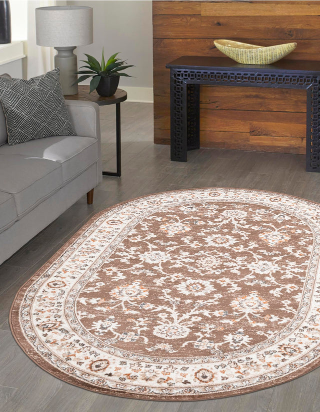 Brown 5' 3 x 8' Charlotte Oval Area Rug 100% Polypropylene With Jute Backing Traditional Classical Durable Carpet for Living Dining Office Rooms for Sale at Rug Engine