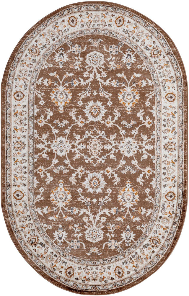 Brown 5' 3 x 8' Charlotte Oval Area Rug 100% Polypropylene With Jute Backing Traditional Classical Durable Carpet for Living Dining Office Rooms for Sale at Rug Engine