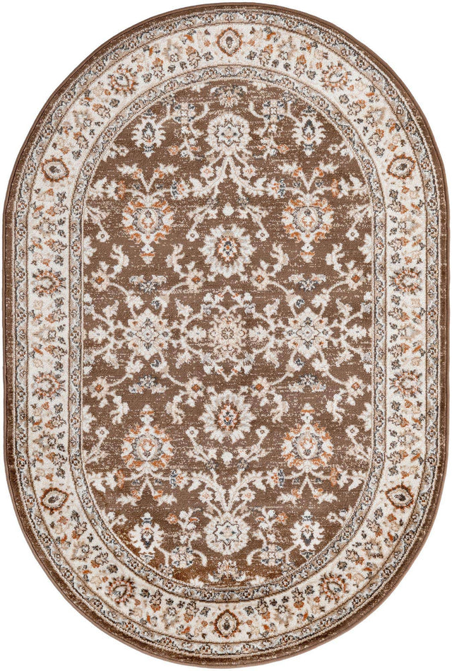 Brown 4' 1 x 6' 1 Charlotte Oval Area Rug 100% Polypropylene With Jute Backing Traditional Classical Durable Carpet for Living Dining Office Rooms for Sale at Rug Engine