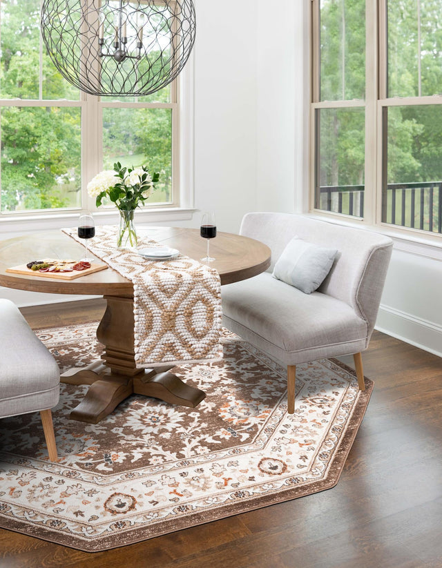 Brown 5' 3 x 5' 3 Charlotte Octagon Area Rug 100% Polypropylene With Jute Backing Traditional Classical Durable Carpet for Living Dining Office Rooms for Sale at Rug Engine