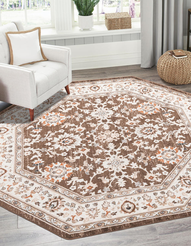 Brown 7' 10 x 7' 10 Charlotte Octagon Area Rug 100% Polypropylene With Jute Backing Traditional Classical Durable Carpet for Living Dining Office Rooms for Sale at Rug Engine