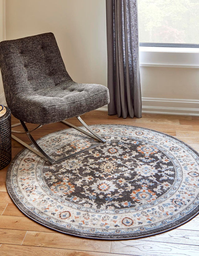 Fume Gray 7' 10 x 7' 10 Charlotte Round Area Rug 100% Polypropylene With Jute Backing Traditional Classical Durable Carpet for Living Dining Office Rooms for Sale at Rug Engine
