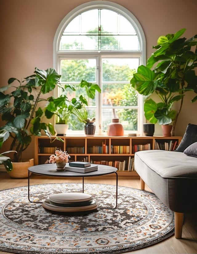 Fume Gray 3' 1 x 3' 1 Charlotte Round Area Rug 100% Polypropylene With Jute Backing Traditional Classical Durable Carpet for Living Dining Office Rooms for Sale at Rug Engine