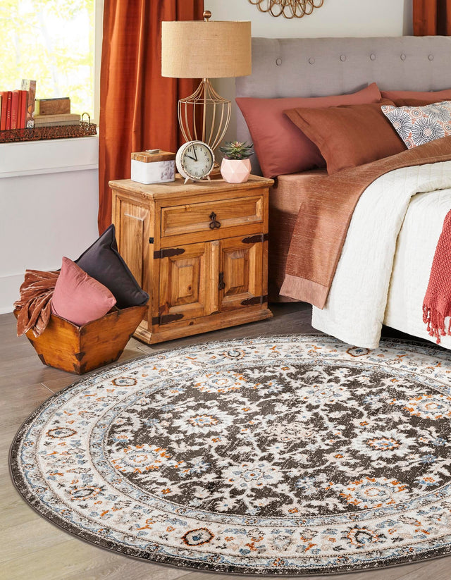 Fume Gray 5' 3 x 5' 3 Charlotte Round Area Rug 100% Polypropylene With Jute Backing Traditional Classical Durable Carpet for Living Dining Office Rooms for Sale at Rug Engine