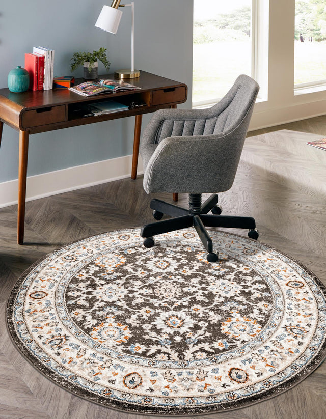 Fume Gray 7' 10 x 7' 10 Charlotte Round Area Rug 100% Polypropylene With Jute Backing Traditional Classical Durable Carpet for Living Dining Office Rooms for Sale at Rug Engine