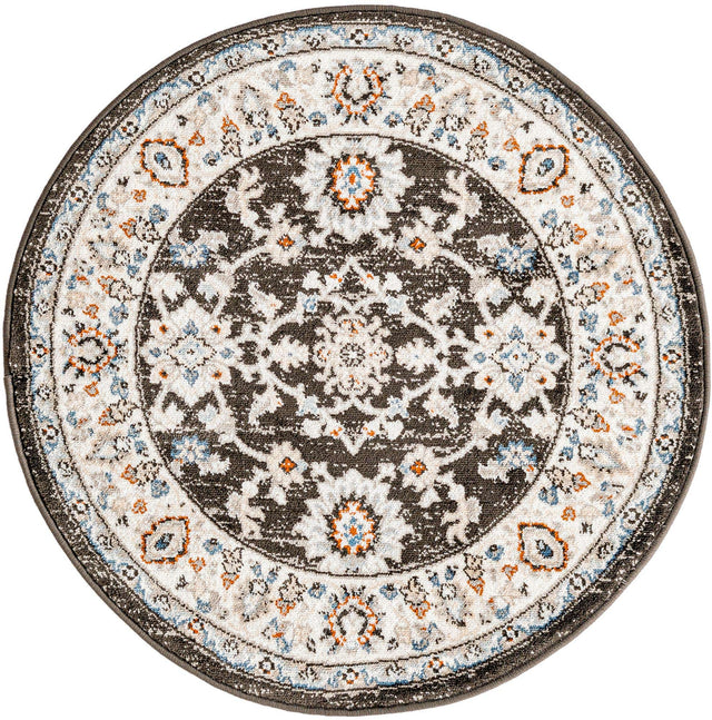 Fume Gray 3' 1 x 3' 1 Charlotte Round Area Rug 100% Polypropylene With Jute Backing Traditional Classical Durable Carpet for Living Dining Office Rooms for Sale at Rug Engine