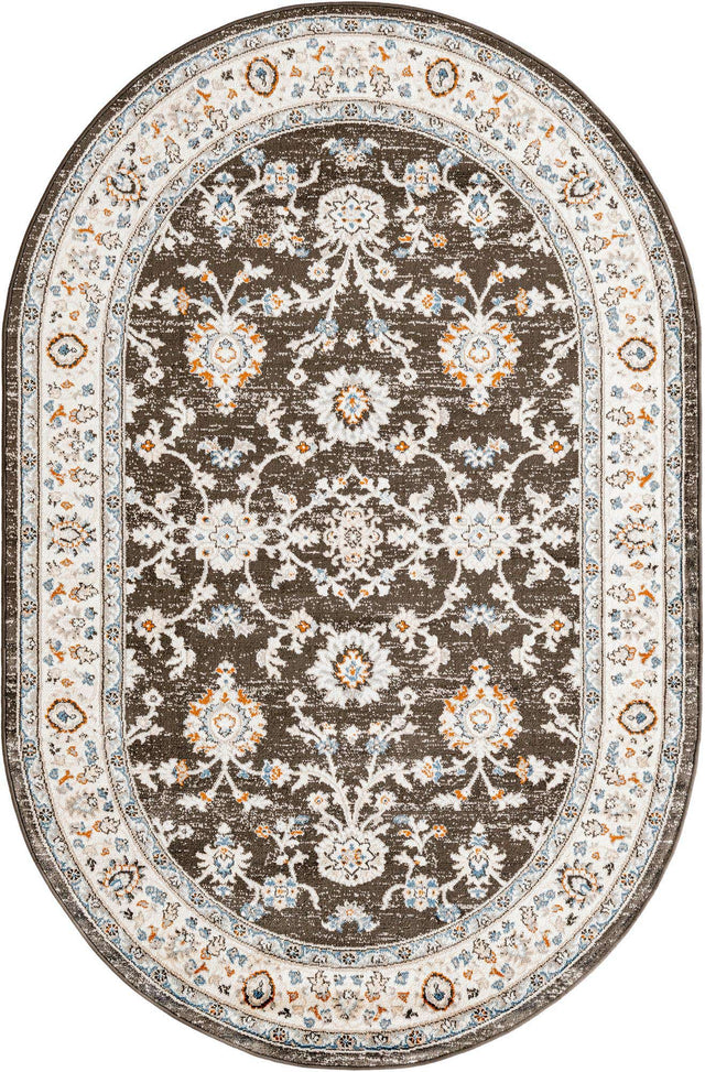 Fume Gray 5' 3 x 8' Charlotte Oval Area Rug 100% Polypropylene With Jute Backing Traditional Classical Durable Carpet for Living Dining Office Rooms for Sale at Rug Engine