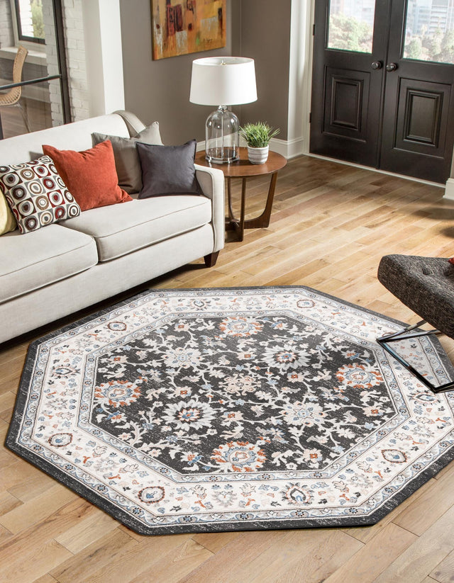 Fume Gray 5' 3 x 5' 3 Charlotte Octagon Area Rug 100% Polypropylene With Jute Backing Traditional Classical Durable Carpet for Living Dining Office Rooms for Sale at Rug Engine