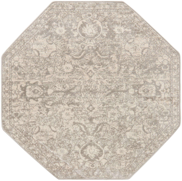 Gray 3' 11 x 3' 11 Lola Octagon Area Rug Polypropylene With Jute Backing Traditional Pattern Easy Clean Carpet for Home Interior Design for Sale at Rug Engine