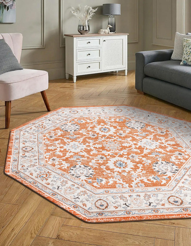 Rust Red 5' 3 x 5' 3 Charlotte Octagon Area Rug 100% Polypropylene With Jute Backing Traditional Classical Durable Carpet for Living Dining Office Rooms for Sale at Rug Engine
