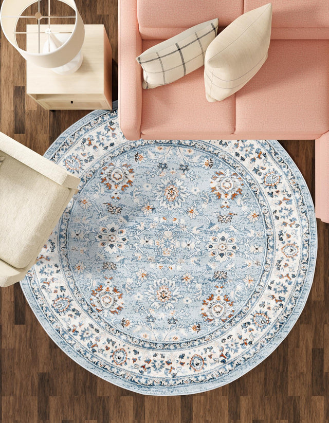Aqua Blue 4' 1 x 4' 1 Charlotte Round Area Rug 100% Polypropylene With Jute Backing Traditional Classical Durable Carpet for Living Dining Office Rooms for Sale at Rug Engine