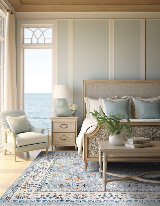 Aqua Blue 7' 10 x 7' 10 Charlotte Square Area Rug 100% Polypropylene With Jute Backing Traditional Classical Durable Carpet for Living Dining Office Rooms for Sale at Rug Engine