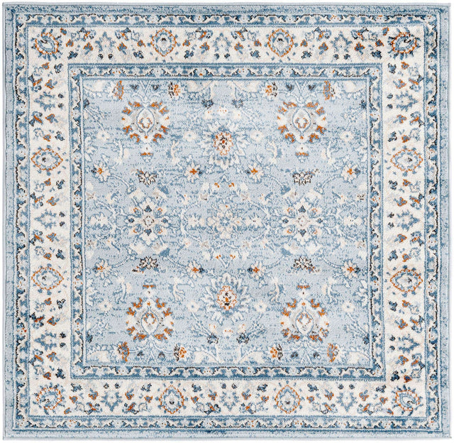 Aqua Blue 4' 1 x 4' 1 Charlotte Square Area Rug 100% Polypropylene With Jute Backing Traditional Classical Durable Carpet for Living Dining Office Rooms for Sale at Rug Engine