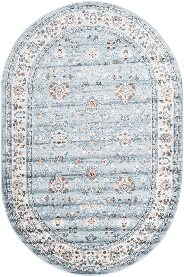 Aqua Blue 5' 3 x 8' Charlotte Oval Area Rug 100% Polypropylene With Jute Backing Traditional Classical Durable Carpet for Living Dining Office Rooms for Sale at Rug Engine