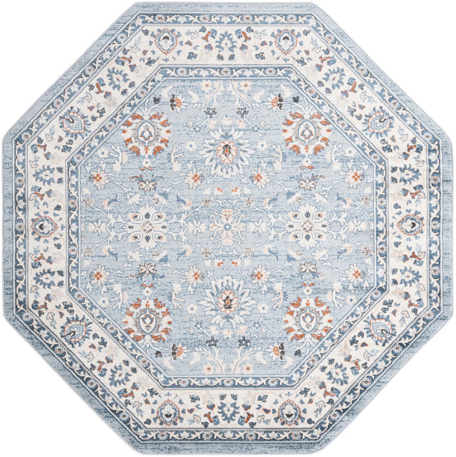 Aqua Blue 7' 10 x 7' 10 Charlotte Octagon Area Rug 100% Polypropylene With Jute Backing Traditional Classical Durable Carpet for Living Dining Office Rooms for Sale at Rug Engine