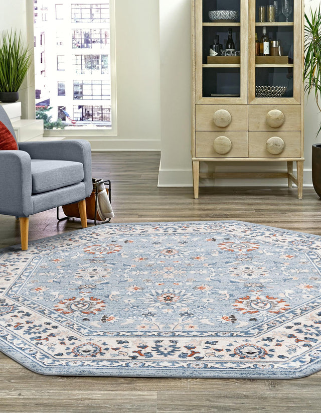 Aqua Blue 7' 10 x 7' 10 Charlotte Octagon Area Rug 100% Polypropylene With Jute Backing Traditional Classical Durable Carpet for Living Dining Office Rooms for Sale at Rug Engine