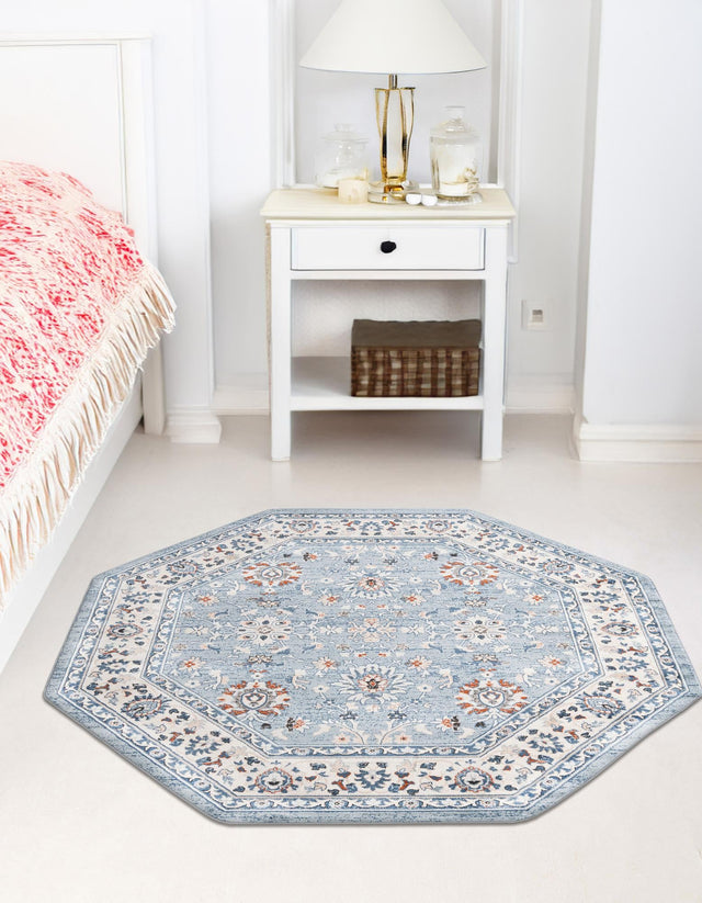 Aqua Blue 7' 10 x 7' 10 Charlotte Octagon Area Rug 100% Polypropylene With Jute Backing Traditional Classical Durable Carpet for Living Dining Office Rooms for Sale at Rug Engine