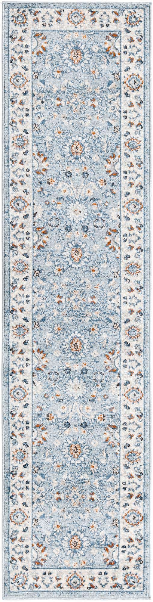 Aqua Blue 2' x 8' Charlotte Runner Area Rug 100% Polypropylene With Jute Backing Traditional Classical Durable Carpet for Living Dining Office Rooms for Sale at Rug Engine