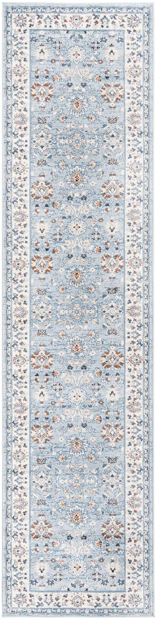 Aqua Blue 3' 1 x 13' 1 Charlotte Runner Area Rug 100% Polypropylene With Jute Backing Traditional Classical Durable Carpet for Living Dining Office Rooms for Sale at Rug Engine