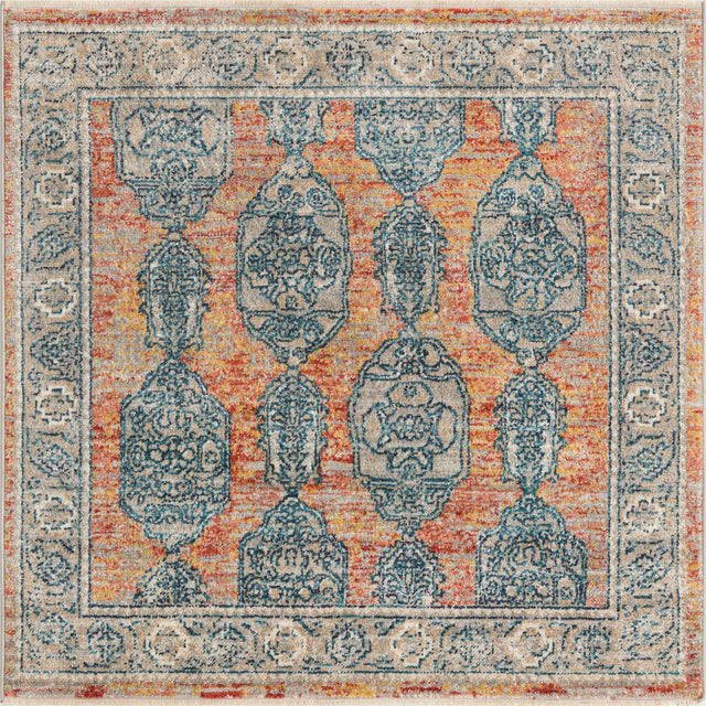 Brick Red 3' 11 x 3' 11 Lola Square Area Rug Polypropylene With Jute Backing Traditional Pattern Easy Clean Carpet for Home Interior Design for Sale at Rug Engine