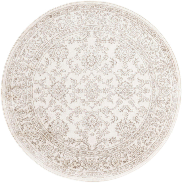 Ivory 5' 3 x 5' 3 Charlotte Round Area Rug 100% Polypropylene With Jute Backing Traditional Classical Durable Carpet for Living Dining Office Rooms for Sale at Rug Engine