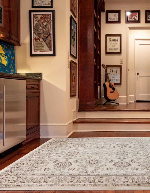 Ivory 4' 1 x 4' 1 Charlotte Square Area Rug 100% Polypropylene With Jute Backing Traditional Classical Durable Carpet for Living Dining Office Rooms for Sale at Rug Engine
