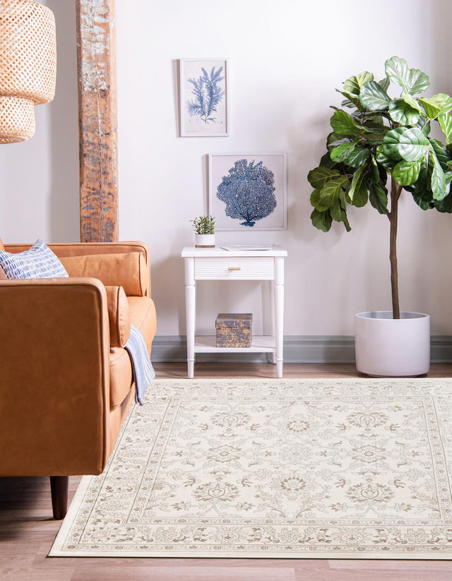 Ivory 10' x 10' Charlotte Square Area Rug 100% Polypropylene With Jute Backing Traditional Classical Durable Carpet for Living Dining Office Rooms for Sale at Rug Engine