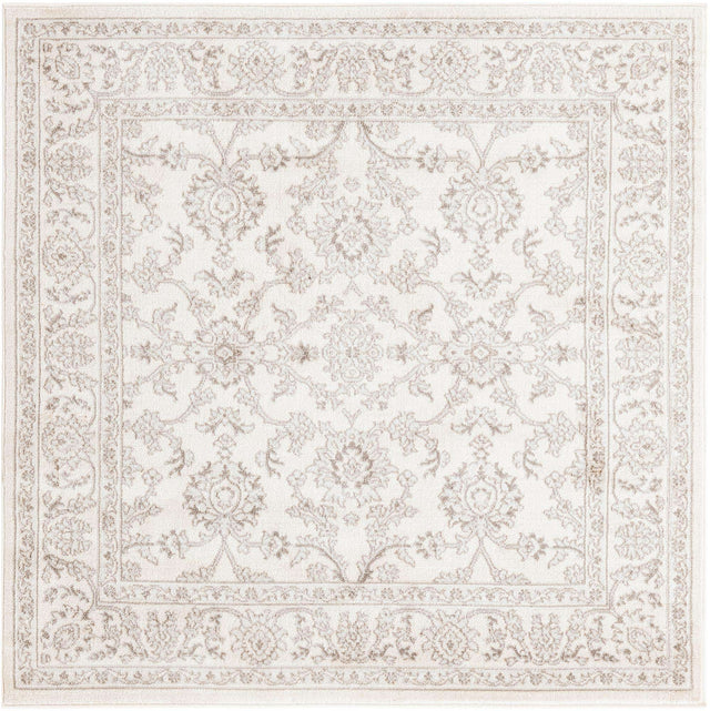 Ivory 5' 3 x 5' 3 Charlotte Square Area Rug 100% Polypropylene With Jute Backing Traditional Classical Durable Carpet for Living Dining Office Rooms for Sale at Rug Engine