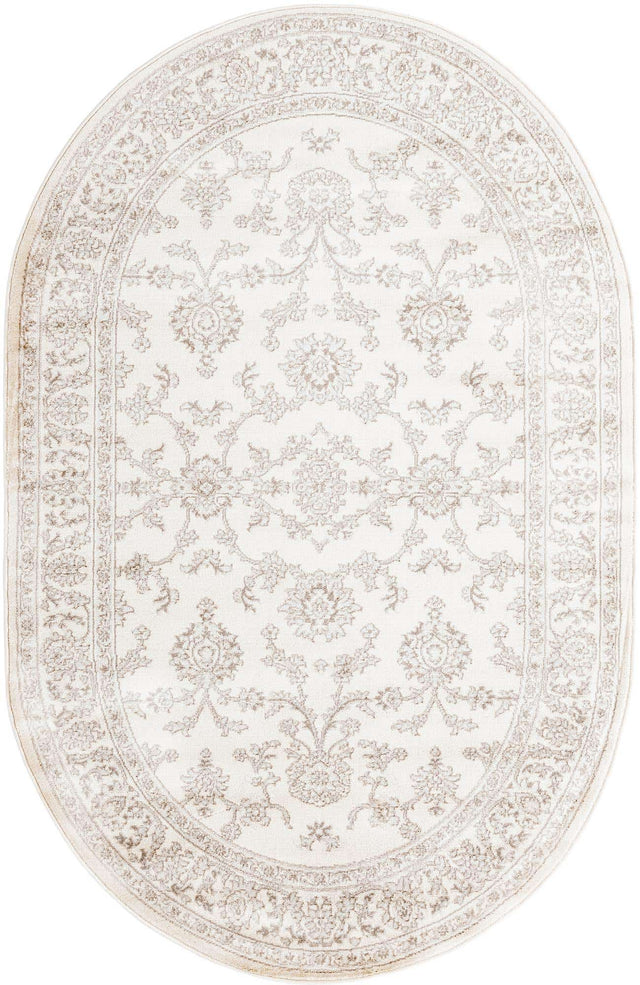 Ivory 5' 3 x 8' Charlotte Oval Area Rug 100% Polypropylene With Jute Backing Traditional Classical Durable Carpet for Living Dining Office Rooms for Sale at Rug Engine