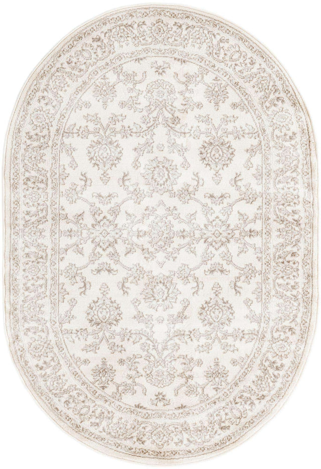 Ivory 4' 1 x 6' 1 Charlotte Oval Area Rug 100% Polypropylene With Jute Backing Traditional Classical Durable Carpet for Living Dining Office Rooms for Sale at Rug Engine