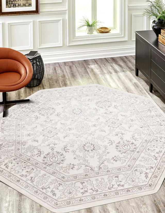 Ivory 7' 10 x 7' 10 Charlotte Octagon Area Rug 100% Polypropylene With Jute Backing Traditional Classical Durable Carpet for Living Dining Office Rooms for Sale at Rug Engine