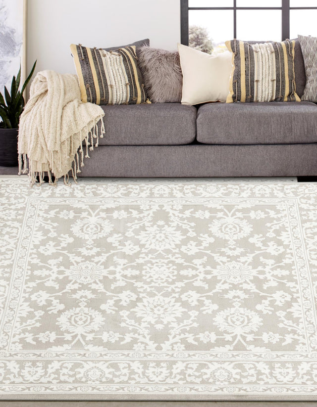 Light Gray 5' 3 x 5' 3 Charlotte Square Area Rug 100% Polypropylene With Jute Backing Traditional Classical Durable Carpet for Living Dining Office Rooms for Sale at Rug Engine