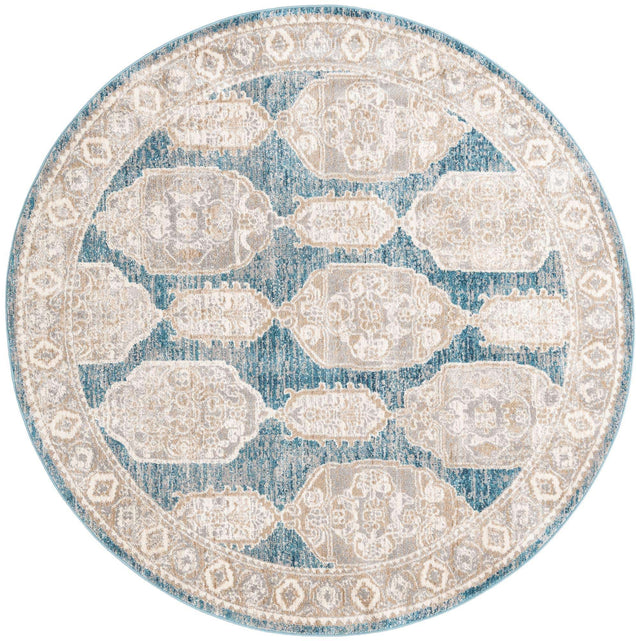 Blue 7' x 7' Lola Round Area Rug Polypropylene With Jute Backing Traditional Pattern Easy Clean Carpet for Home Interior Design for Sale at Rug Engine