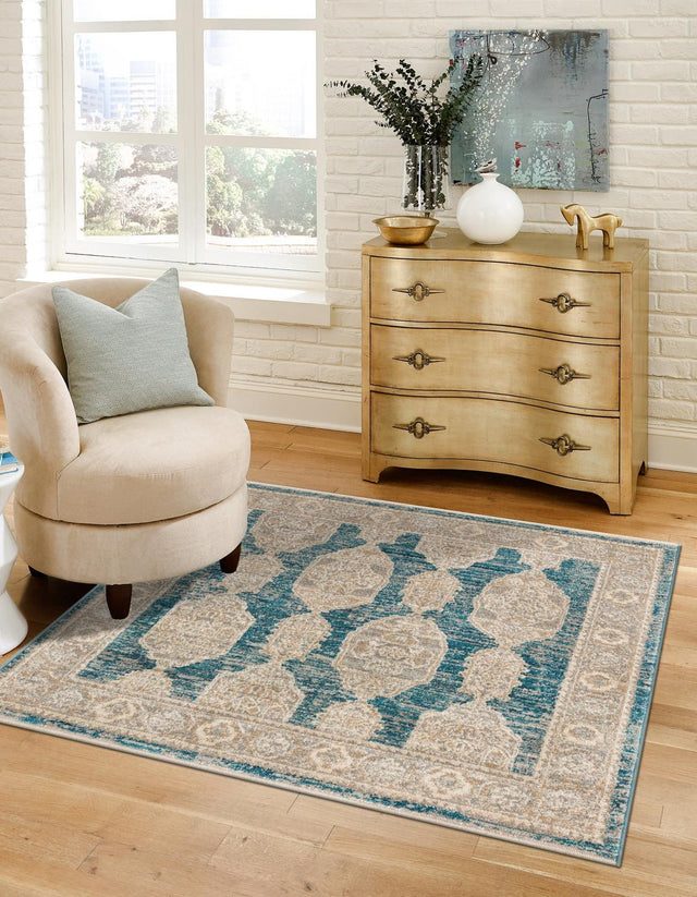 Blue 3' 3 x 3' 3 Lola Square Area Rug Polypropylene With Jute Backing Traditional Pattern Easy Clean Carpet for Home Interior Design for Sale at Rug Engine