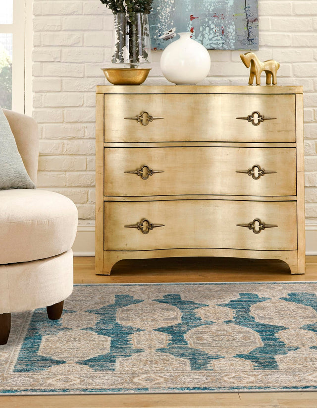 Blue 3' 3 x 3' 3 Lola Square Area Rug Polypropylene With Jute Backing Traditional Pattern Easy Clean Carpet for Home Interior Design for Sale at Rug Engine