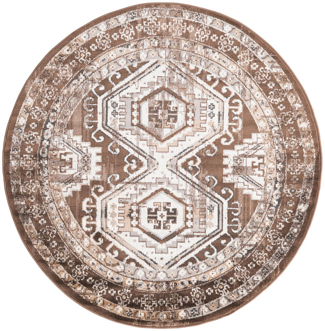 Brown 5' 3 x 5' 3 Charlotte Round Area Rug 100% Polypropylene With Jute Backing Traditional Classical Durable Carpet for Living Dining Office Rooms for Sale at Rug Engine
