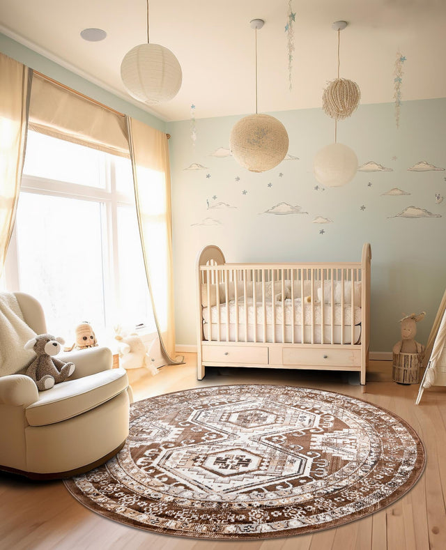 Brown 7' 10 x 7' 10 Charlotte Round Area Rug 100% Polypropylene With Jute Backing Traditional Classical Durable Carpet for Living Dining Office Rooms for Sale at Rug Engine