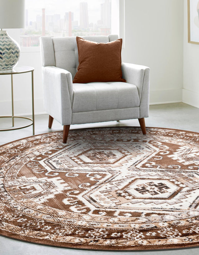 Brown 3' 1 x 3' 1 Charlotte Round Area Rug 100% Polypropylene With Jute Backing Traditional Classical Durable Carpet for Living Dining Office Rooms for Sale at Rug Engine