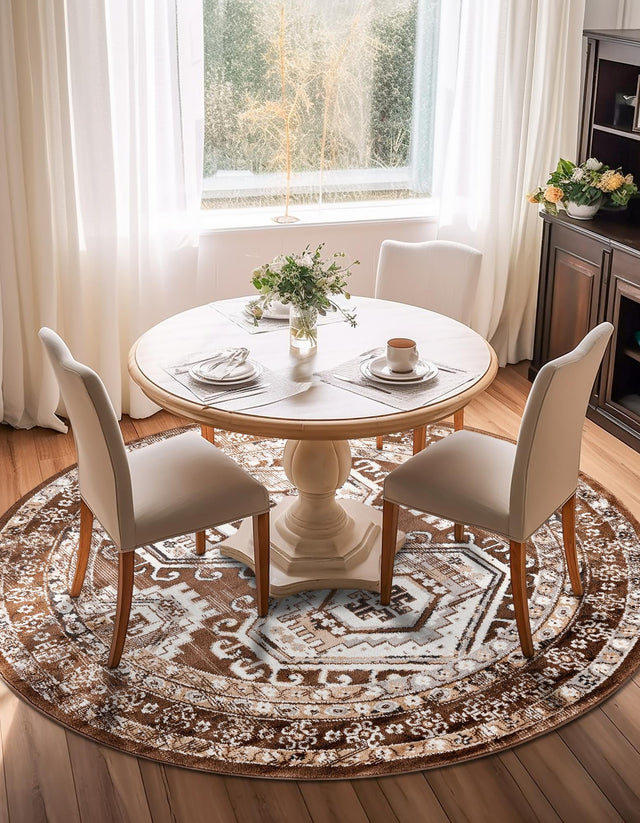 Brown 3' 1 x 3' 1 Charlotte Round Area Rug 100% Polypropylene With Jute Backing Traditional Classical Durable Carpet for Living Dining Office Rooms for Sale at Rug Engine