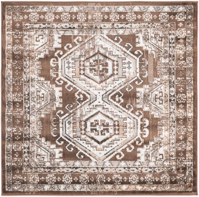 Brown 4' 1 x 4' 1 Charlotte Square Area Rug 100% Polypropylene With Jute Backing Traditional Classical Durable Carpet for Living Dining Office Rooms for Sale at Rug Engine